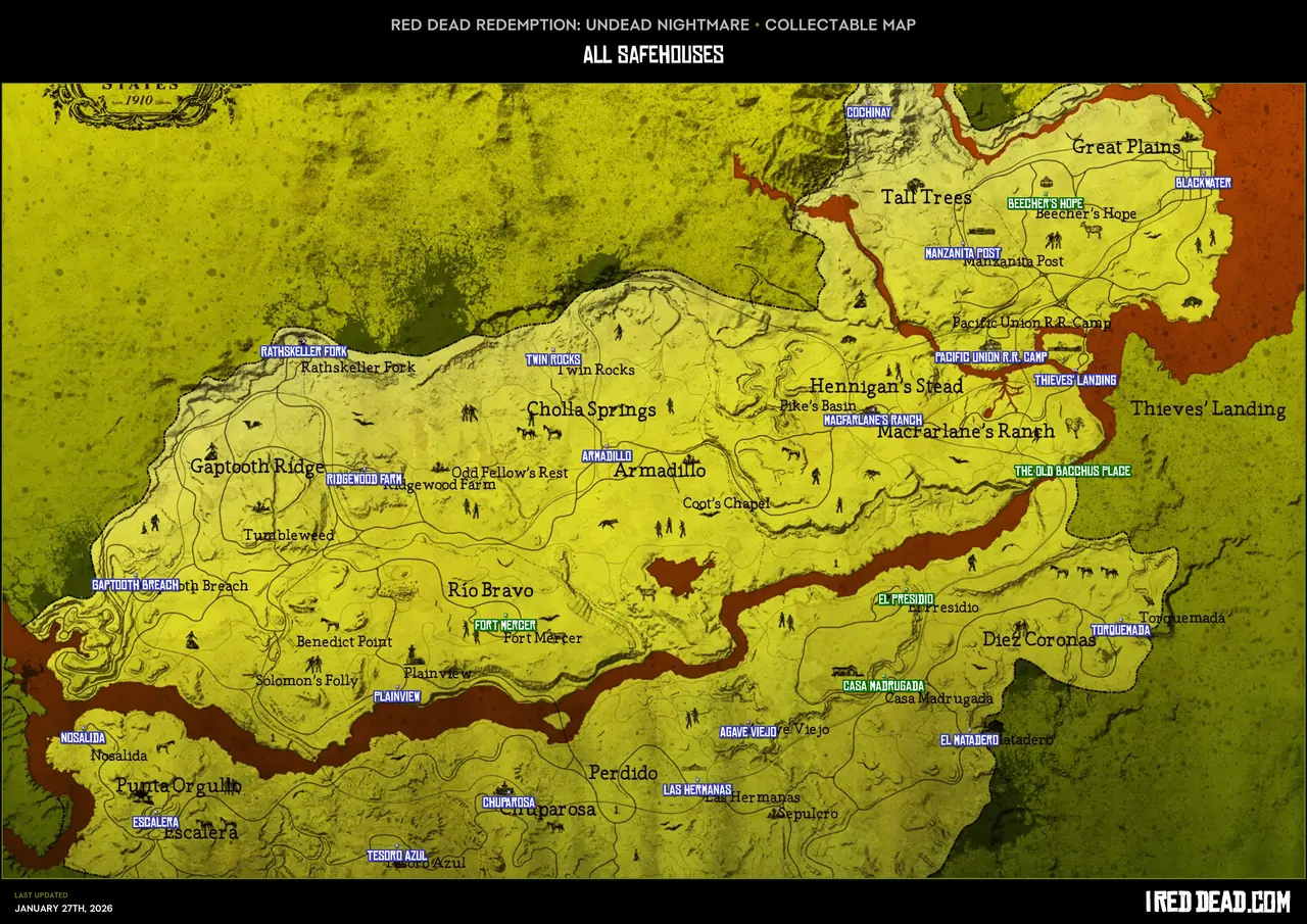 Undead Nightmare All Safehouses Map