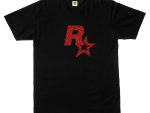 Linocut Rockstar Games Logo Tee - Red on Black