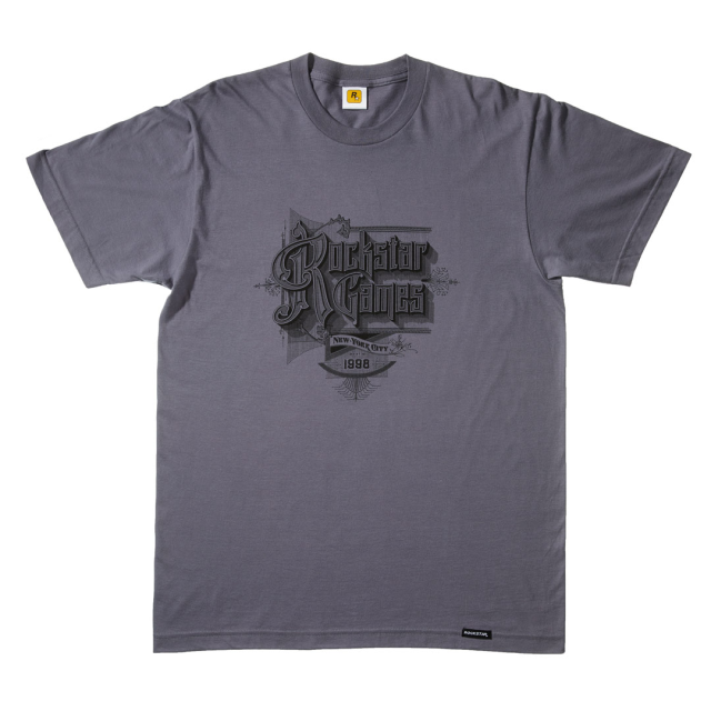 Vintage Rockstar Logo T-Shirt - Black on Grey - Red Dead Redemption