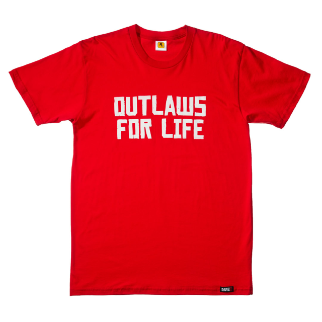 Outlaws For Life T-Shirt - White on Red - Red Dead Redemption