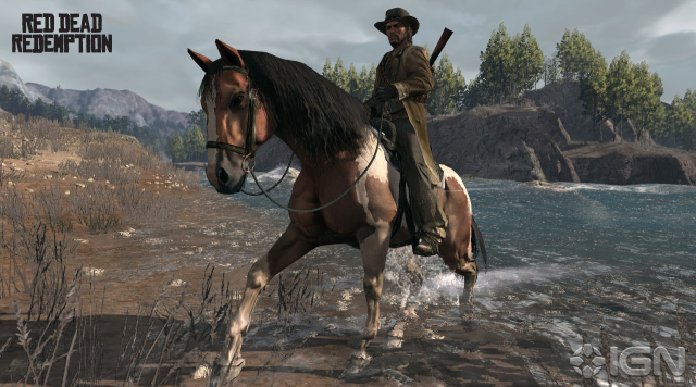 Marston crossing a small river